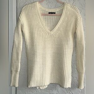 American Eagle Chunky Knit Cream V-Neck Sweater